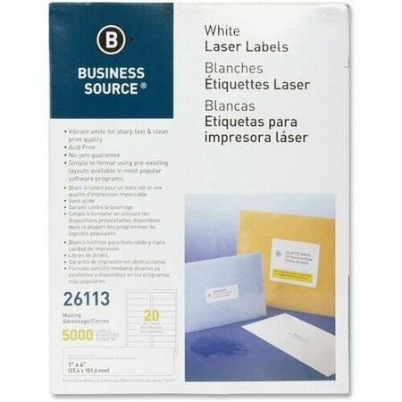 BUSINESS SOURCE Mailing Labels, Laser/Inkjet, 1inx4in, White, 5000PK BSN26113